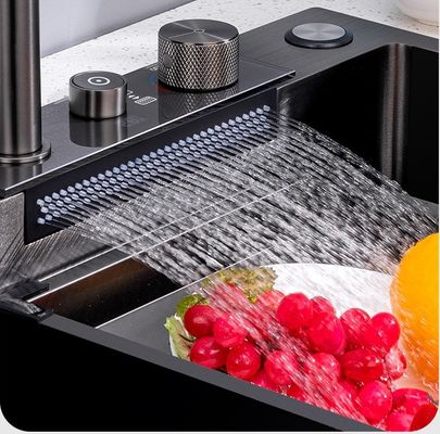 Gris 75*45 Cuenco único de escritorio Submontaje SUS304 Lavadero de cocina con grifo de lluvia Sprayer extraíble