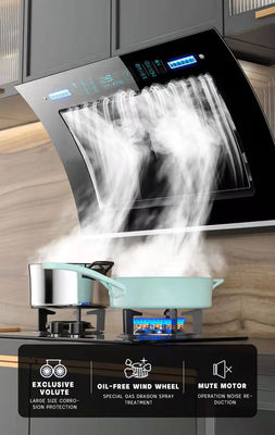 220V botón de presión inclinado de vidrio negro cocinero capó para la gama de cocina de la casa