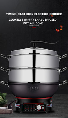 Capa de vidrio templado de fundición por inyección de aluminio Skillet Pan Pot eléctrico con función múltiple 220V
