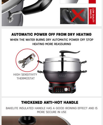 Capa de vidrio templado de fundición por inyección de aluminio Skillet Pan Pot eléctrico con función múltiple 220V