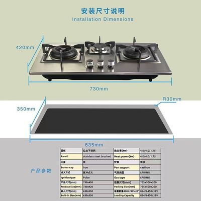 Protección contra llamas Estufas de gas de vidrio con encendido electrónico y 3 quemadores