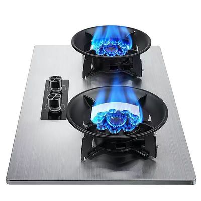 Aparato de cocina de cocina Tengao de metal borde de la mesa de la parte superior del botón del botón Gas natural / estufa de gas de doble quemador