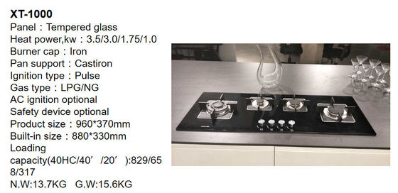 Cubierta de gas de acero inoxidable de encendido automático 4 quemador para estufa incorporada en la cocina