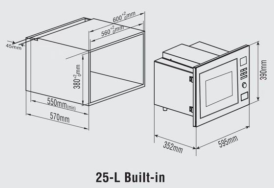 Horno de microondas de acero inoxidable de 25L con material de vidrio y 11,5 VAC25BS1A 220V